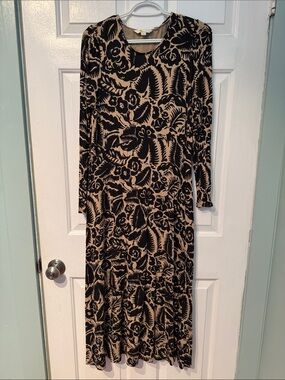 Boden Black Floral Print Long Sleeve Midi Dress - Neutral/Black (8L)